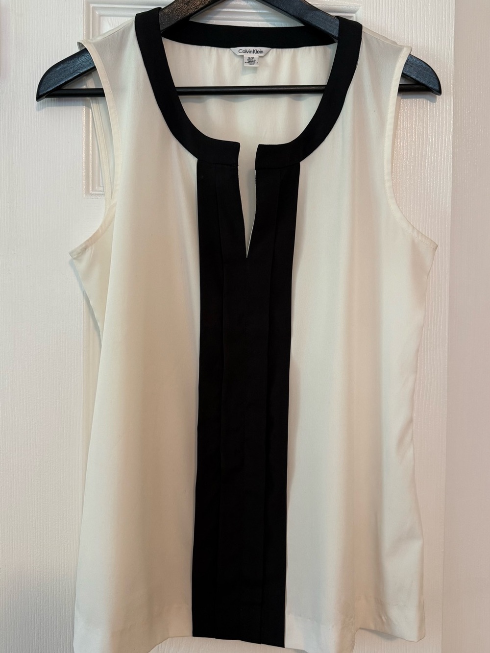 Calvin Klein Cream Blouse with Black Trim